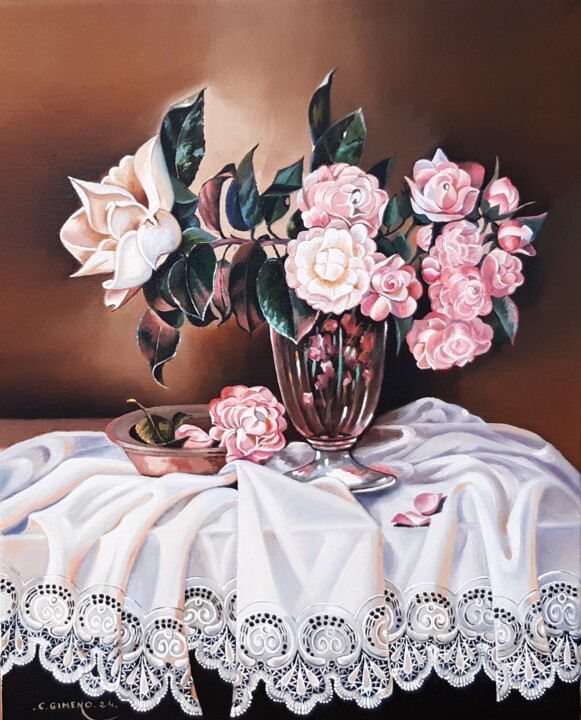 Peinture intitulée "Rosas de pitiminí" par Carmen Gimeno Piquer, Œuvre d'art originale, Huile Monté sur Châssis en bois