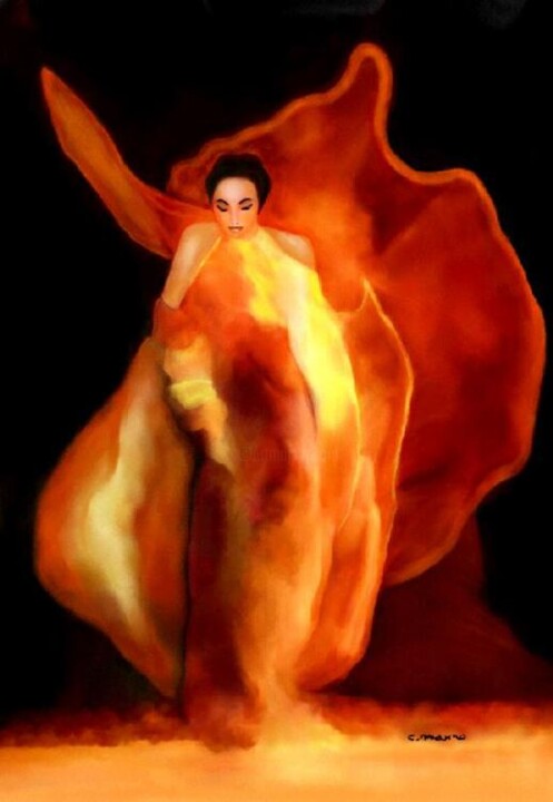 Painting titled "LA FLAMME" by Carmen Manno, Original Artwork