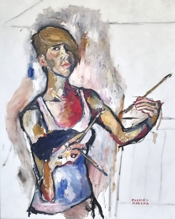 Pittura intitolato "Autorretrato de Dom…" da Carmen Selma, Opera d'arte originale, Olio Montato su Telaio per barella in leg…