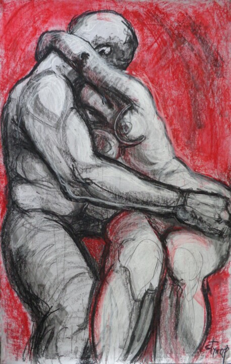 Drawing titled "Lovers - Kiss 5 - R…" by Carmen Tyrrell, Original Artwork, Pastel