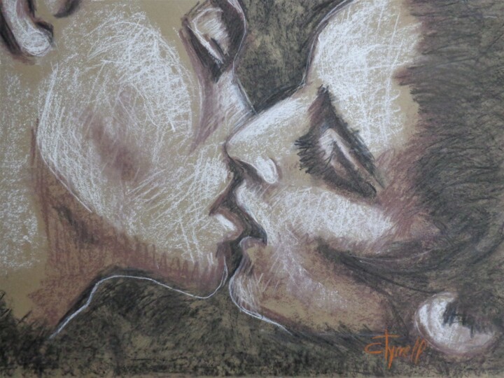 Drawing titled "Lovers - Kiss and C…" by Carmen Tyrrell, Original Artwork, Pastel