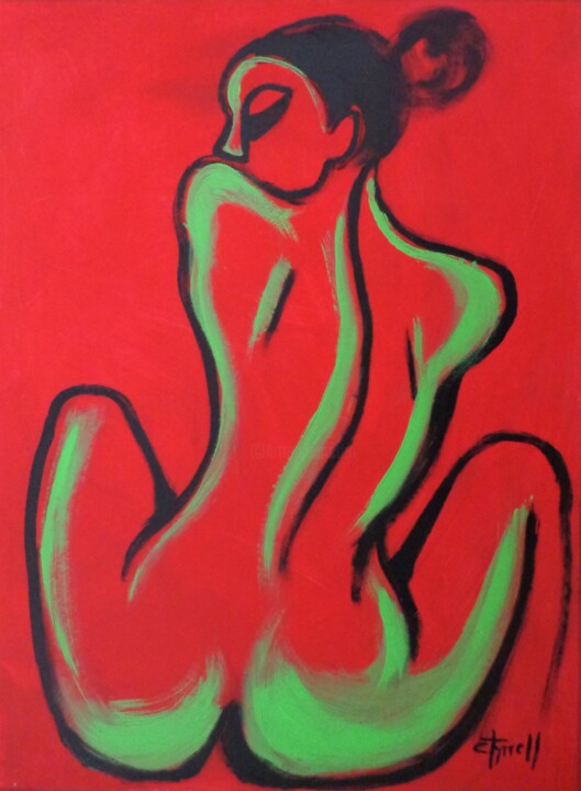 Painting titled "Red And Green Figure" by Carmen Tyrrell, Original Artwork, Acrylic