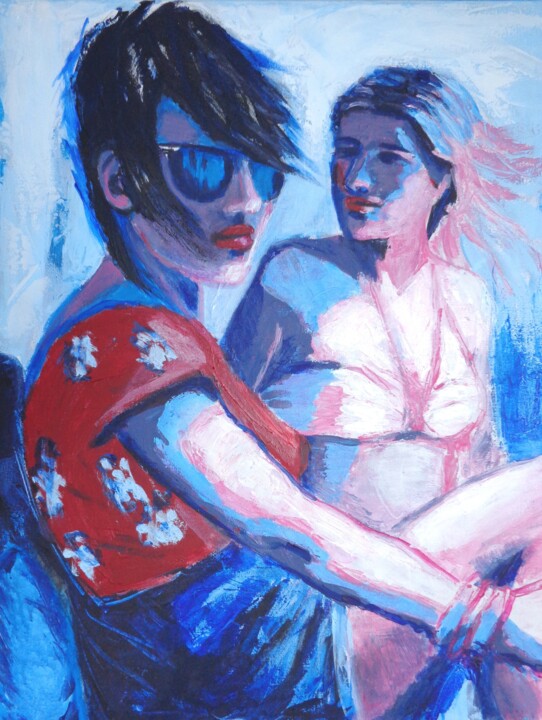 Schilderij getiteld "Friends - Girls On…" door Carmen Tyrrell, Origineel Kunstwerk, Acryl Gemonteerd op Frame voor houten br…