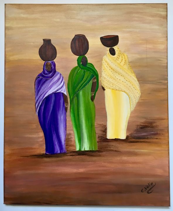 Peinture intitulée "Femmes africaines" par Carmen, Œuvre d'art originale, Acrylique