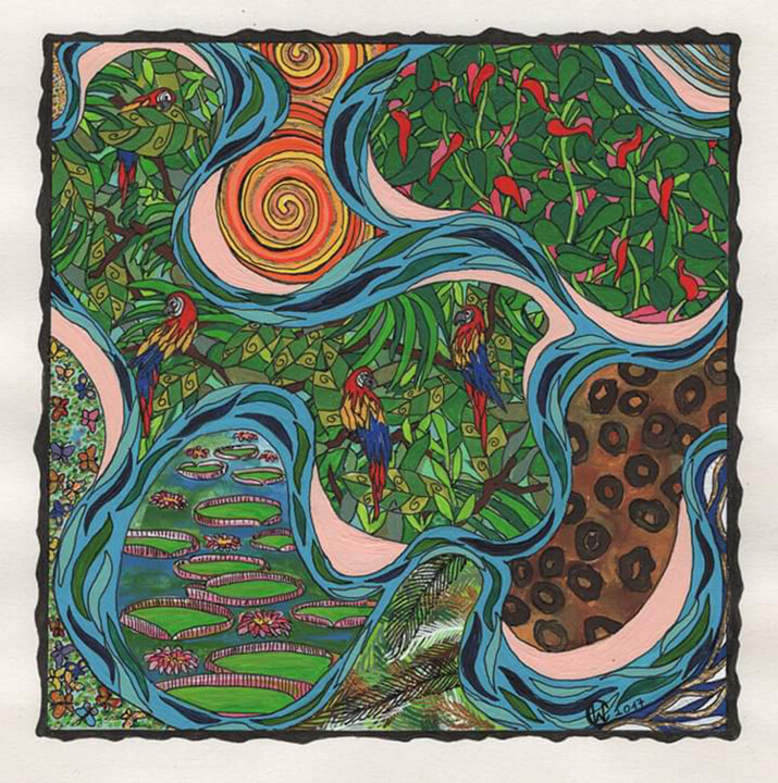 Картина под названием "Amazonas" - Carmen Wagner, Подлинное произведение искусства, Акрил Установлен на картон