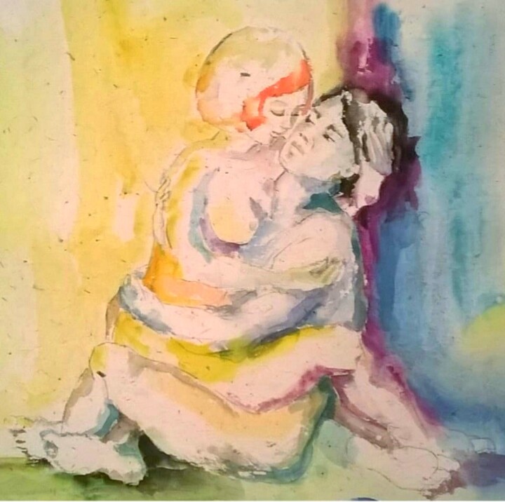 Schilderij getiteld "Der Voyeur" door Carmen Wagner, Origineel Kunstwerk, Aquarel Gemonteerd op Karton