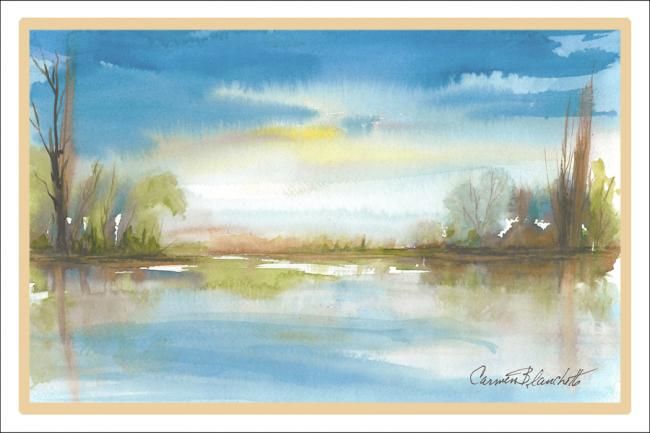 Painting titled "horizon bleu" by Carmen Blanchette, Original Artwork, Other