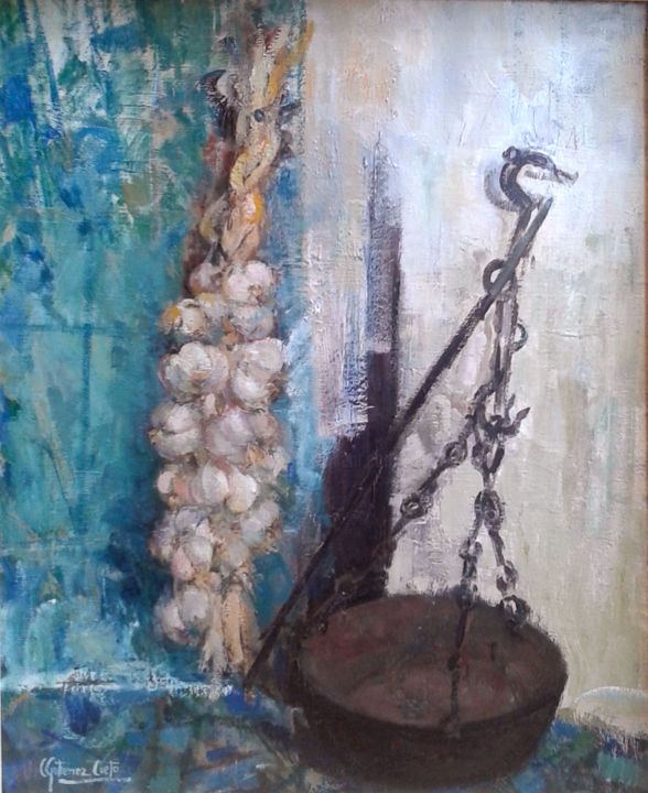 Pintura titulada "N31 Romana y ajos" por Carmen Gutierrez Cueto, Obra de arte original, Oleo
