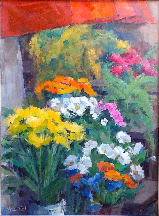 Painting titled "N30 Puesto de flores" by Carmen Gutierrez Cueto, Original Artwork, Oil