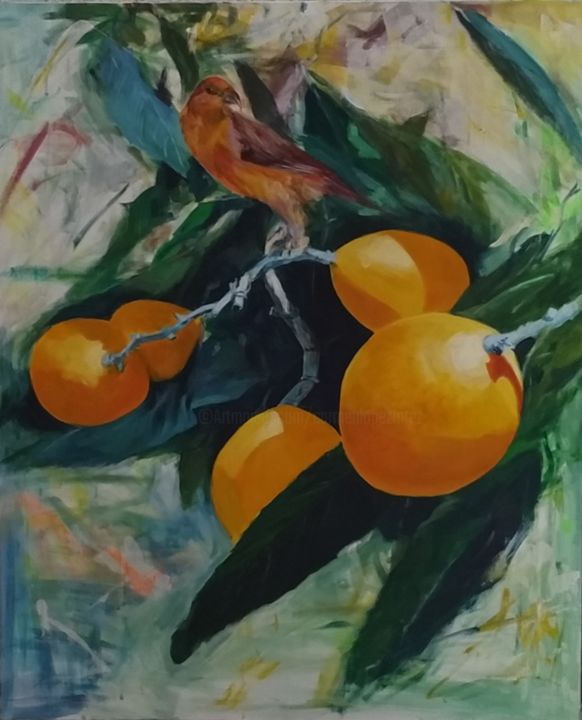 Pintura titulada "En la rama" por Carmen Lopez Martinez, Obra de arte original, Acrílico