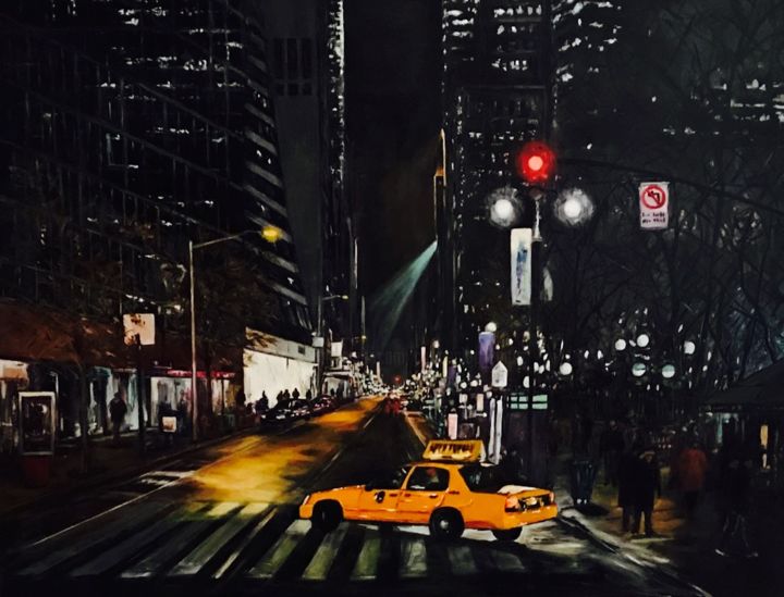Pintura titulada "La noche en Nueva Y…" por Carmen Lopez Martinez, Obra de arte original, Acrílico