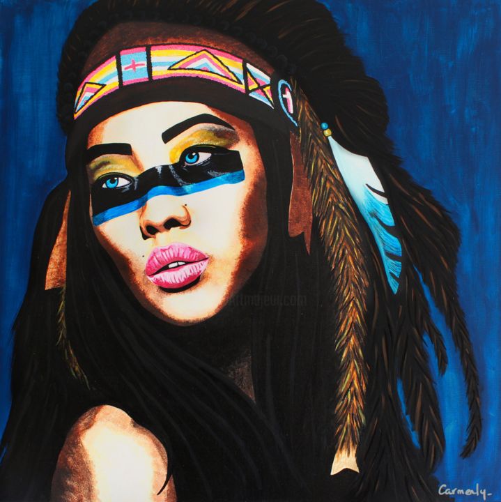 Painting titled "APACHE" by Carmenly, Original Artwork, Acrylic