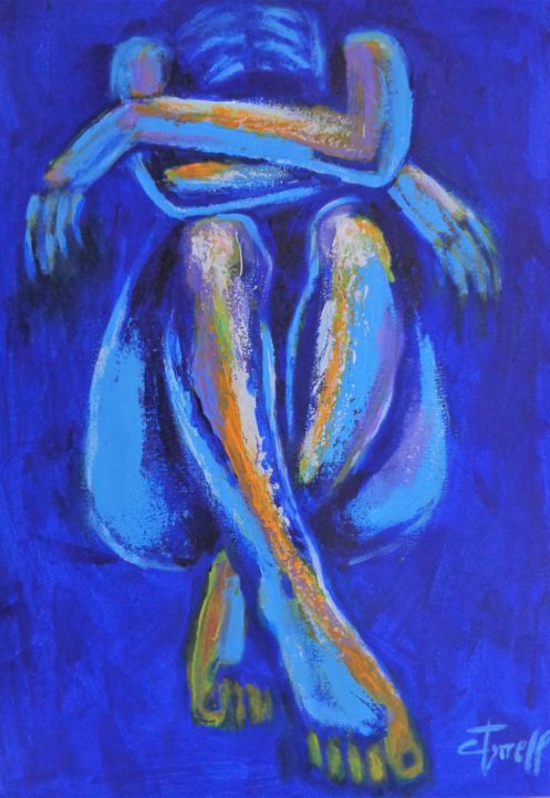 Painting titled "Blue Mood 6 - Femal…" by Carmen Tyrrell, Original Art, Acrylic Mounted on Stretcher frame