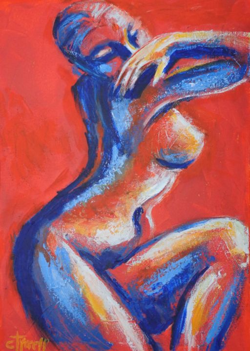 Painting titled "Orange Nude - Front" by Carmen Tyrrell, Original Art, Acrylic Mounted on Stretcher frame