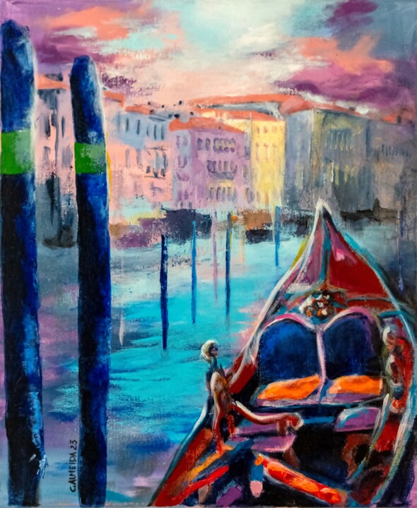 Painting titled "Venice Gondola" by Carmo Almeida, Original Artwork, Acrylic