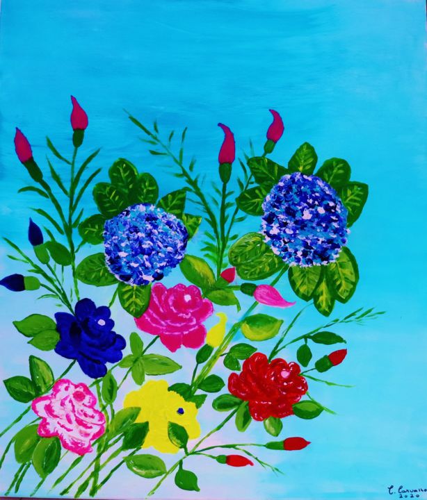 Painting titled "Arranjo floral 76" by Carma Carvalho, Original Artwork, Acrylic