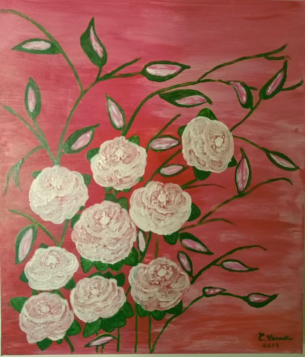 Painting titled "Roseira" by Carma Carvalho, Original Artwork, Acrylic
