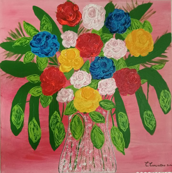 Peinture intitulée "Jarra de flores 2" par Carma Carvalho, Œuvre d'art originale, Acrylique