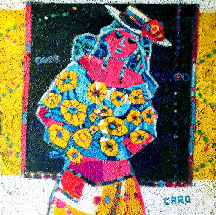 Painting titled "LADY FLOWER" by Caro Artista, Original Artwork, Acrylic