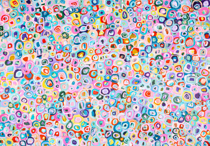 Peinture intitulée "Bubblegum Meadow" par Caro Bay, Œuvre d'art originale, Acrylique