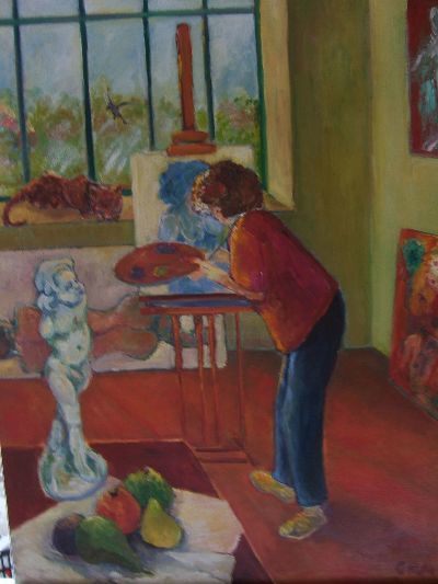 Pintura titulada "L'atelier" por Odile Caron, Obra de arte original, Oleo