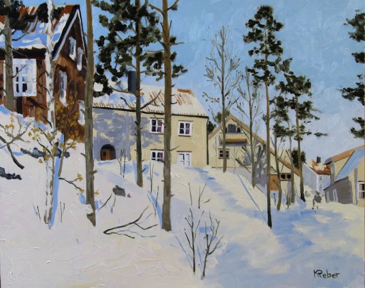 Ζωγραφική με τίτλο "Quartier résidentie…" από Karol Reber, Αυθεντικά έργα τέχνης, Λάδι