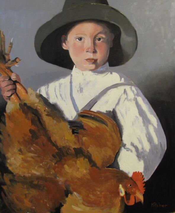 Peinture intitulée "Le garçon avec le p…" par Karol Reber, Œuvre d'art originale, Huile