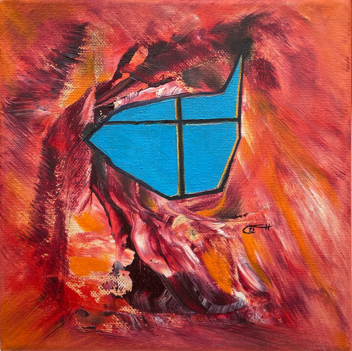 Ζωγραφική με τίτλο "Red Windows---3" από Carola Eleonore Thiele, Αυθεντικά έργα τέχνης, Λάδι Τοποθετήθηκε στο Ξύλινο πάνελ