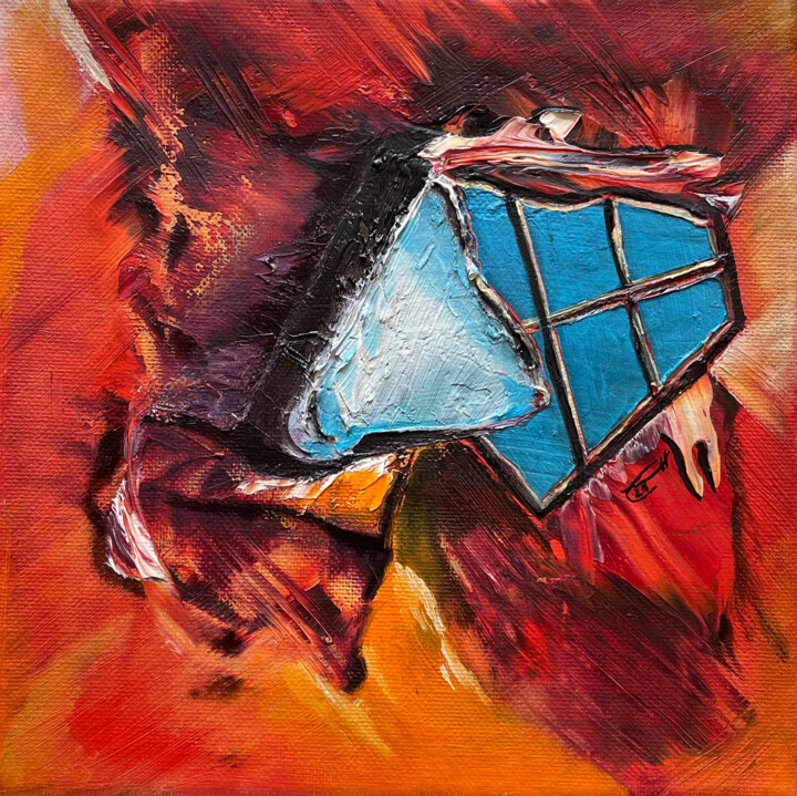 Schilderij getiteld "red windows ---4" door Carola Eleonore Thiele, Origineel Kunstwerk, Olie Gemonteerd op Houten paneel