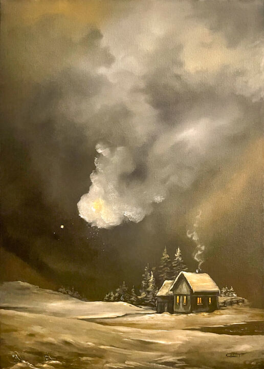 Painting titled "Winterlandschaft in…" by Carola Eleonore Thiele, Original Artwork, Oil
