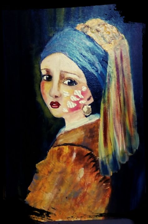 Schilderij getiteld "La chica Perlada" door Carola, Origineel Kunstwerk, Acryl