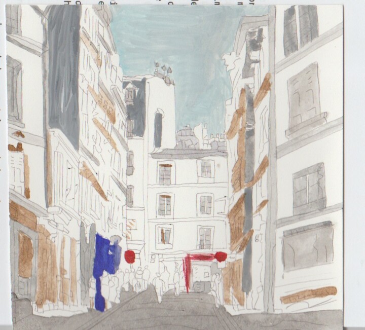 Peinture intitulée "rue de Paris" par Carole Lettry, Œuvre d'art originale, Aquarelle