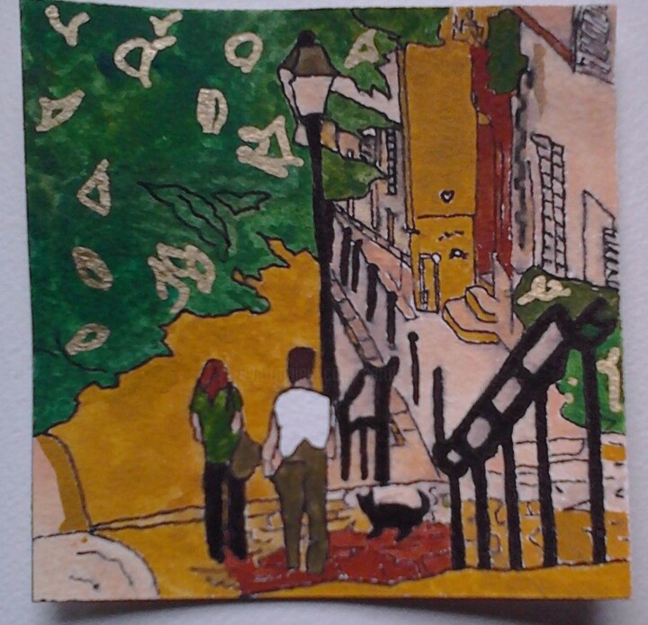 Peinture intitulée "Les escaliers de la…" par Carole Lettry, Œuvre d'art originale, Aquarelle