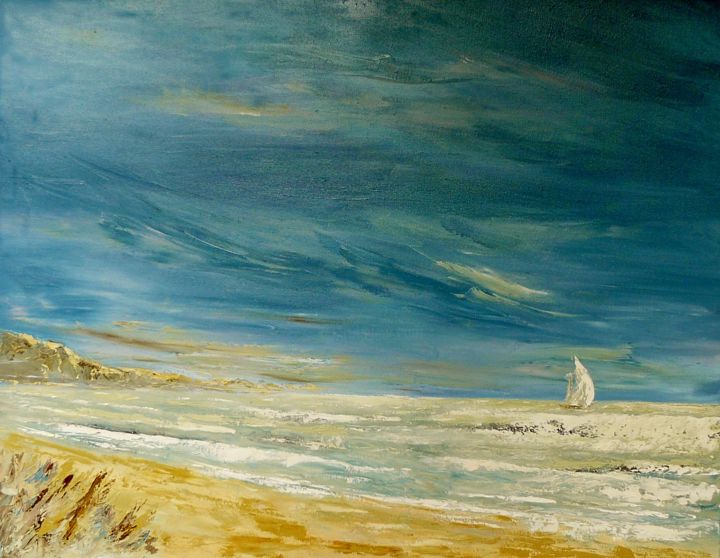 Painting titled "ciel de mer" by Carole Closkin, Original Artwork, Oil