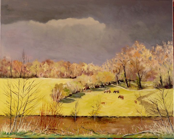 Peinture intitulée "lumière d'orage" par Carole Closkin, Œuvre d'art originale, Huile