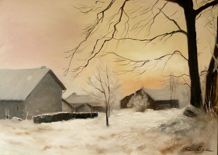 Peinture intitulée "Matin d'hiver" par Carole Closkin, Œuvre d'art originale, Huile