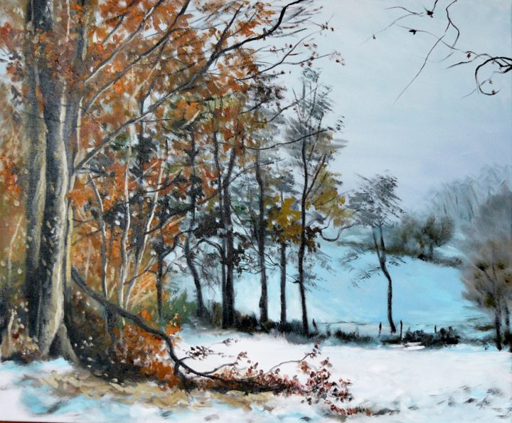 Painting titled "impression d'hiver" by Carole Closkin, Original Artwork, Oil