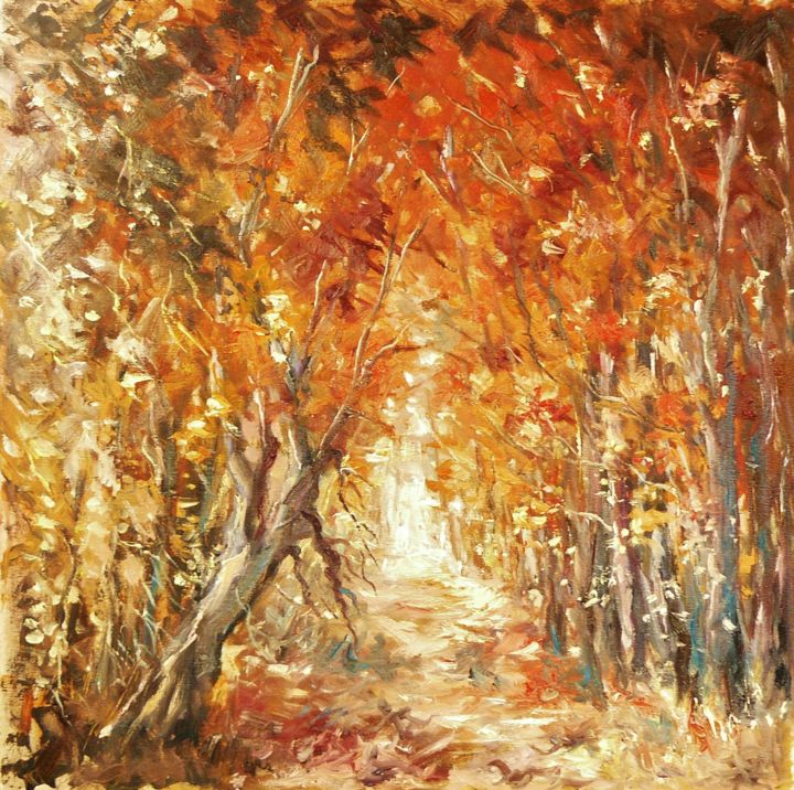 Painting titled "Automne rouge" by Carole Closkin, Original Artwork, Oil