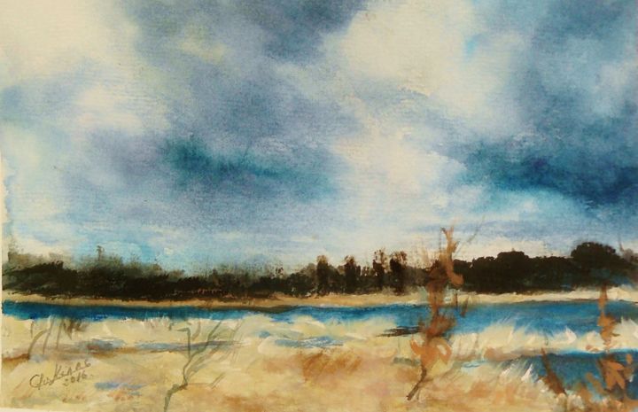 Painting titled "Marais" by Carole Closkin, Original Artwork, Watercolor