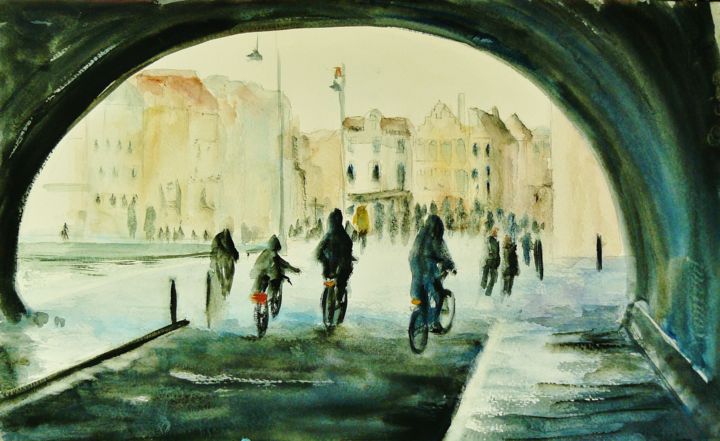 Schilderij getiteld "promenade a Gant" door Carole Closkin, Origineel Kunstwerk, Aquarel