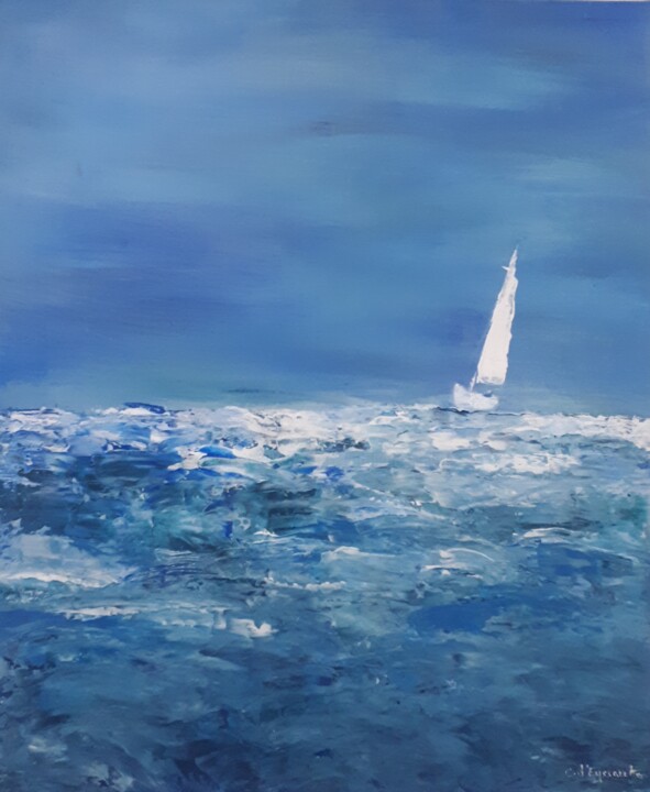 Pintura titulada "le grand bleu" por Carole D'Eyssautier, Obra de arte original, Acrílico Montado en Bastidor de camilla de…