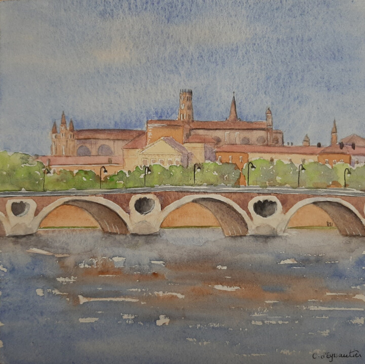 Peinture intitulée "Toulouse, le Pont N…" par Carole D'Eyssautier, Œuvre d'art originale, Aquarelle