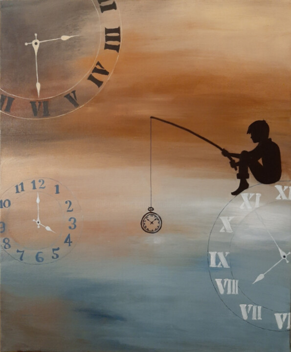 Painting titled "Le pêcheur de temps" by Carole D'Eyssautier, Original Artwork, Acrylic