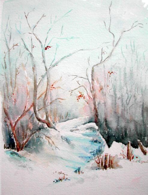 Peinture intitulée "Sous la neige" par Carole D'Eyssautier, Œuvre d'art originale, Aquarelle
