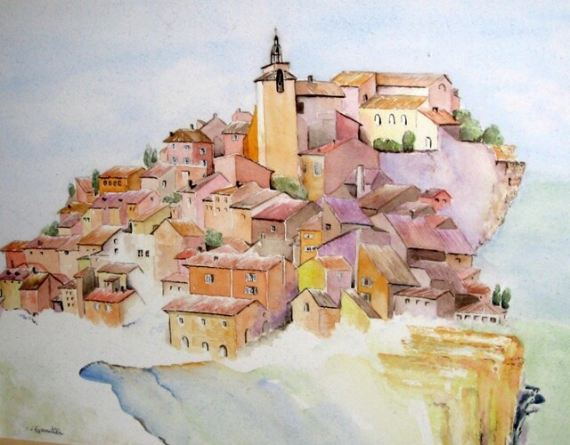 Painting titled "Roussillon" by Carole D'Eyssautier, Original Artwork, Watercolor
