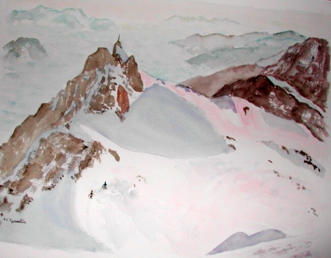 Pintura titulada "L'Aiguille du Midi" por Carole D'Eyssautier, Obra de arte original, Acuarela