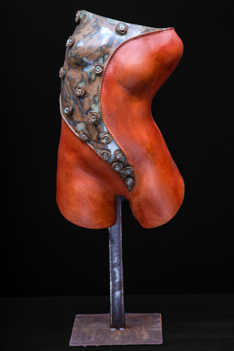 Sculpture intitulée "Buste fleurs" par Carole Lanfranchi, Œuvre d'art originale, Argile