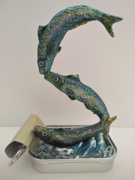 Sculpture titled ""S Comme Sardines"" by Carole Le Bolloc'H, Original Artwork, Paper maché