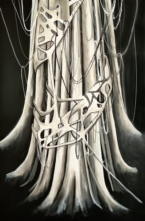 Painting titled "l'arbre aux esprits" by Carole Legeron, Original Artwork, Acrylic Mounted on Wood Stretcher frame