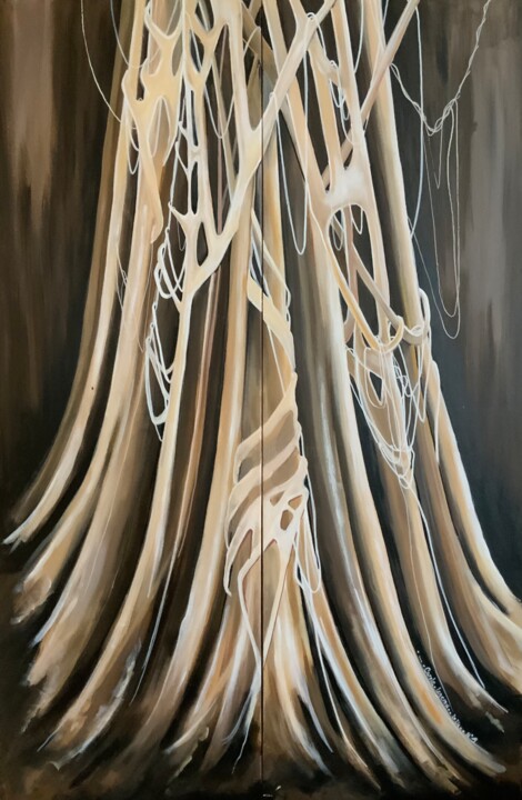 Painting titled "L'arbre sépia" by Carole Legeron, Original Artwork, Acrylic